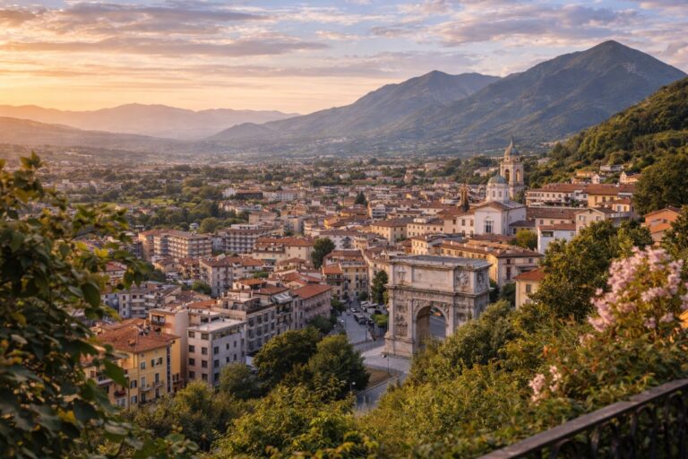 Avellino city center in a mountain valley setting in Irpinia, inland Campania, Italy.