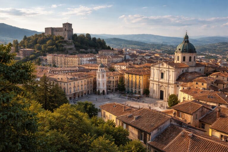 Campobasso historic center with Castello Monforte overlooking the town in Molise.