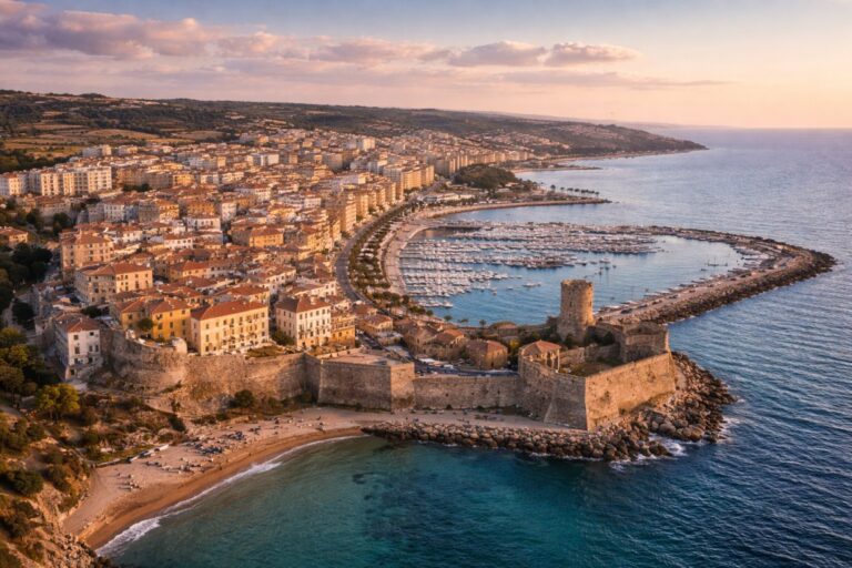 Castello di Carlo V in Crotone overlooking the Ionian Sea and marina.