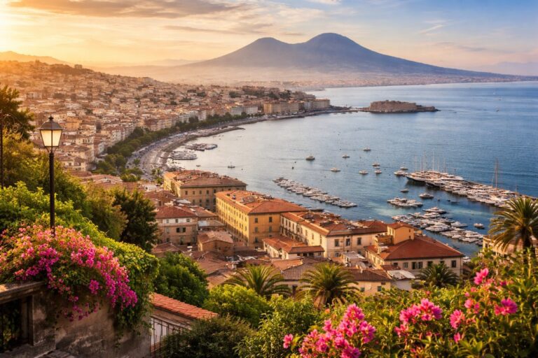Napoli urban density along the Bay of Naples with Mount Vesuvius in the background, Campania.