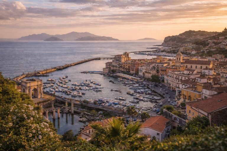 Pozzuoli harbor and coastline in Campi Flegrei near Naples, Campania, Italy.