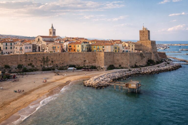 Termoli old town with Castello Svevo overlooking the Adriatic Sea in Molise.