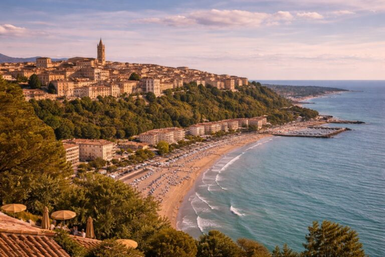 Vasto historic center overlooking Adriatic Sea and sandy coastline in Abruzzo