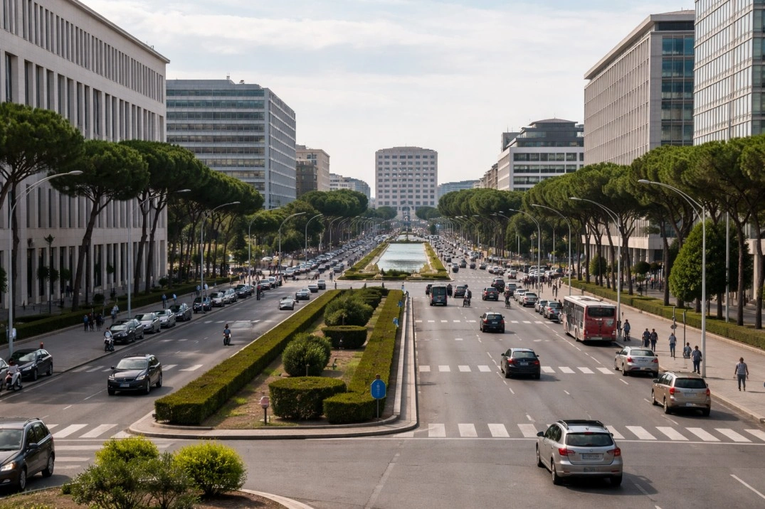 EUR in Rome, Italy – spacious modernist avenue with office and residential movement