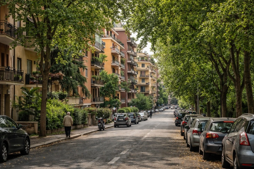 Monteverde in Rome, Italy – greener residential street with quiet daily activity