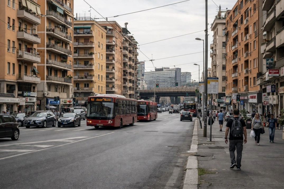 Tiburtina in Rome, Italy – practical transport-oriented street with apartment blocks