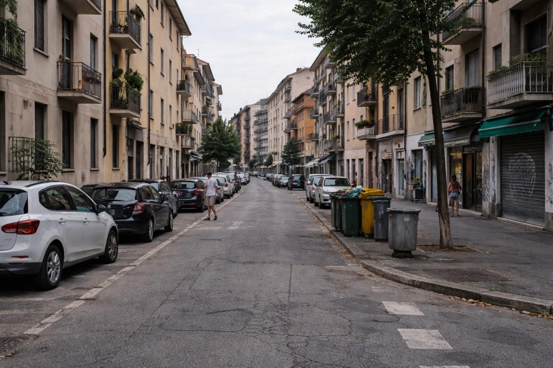 Affori in Milan, Italy – outer residential street with modest apartments and local daily life