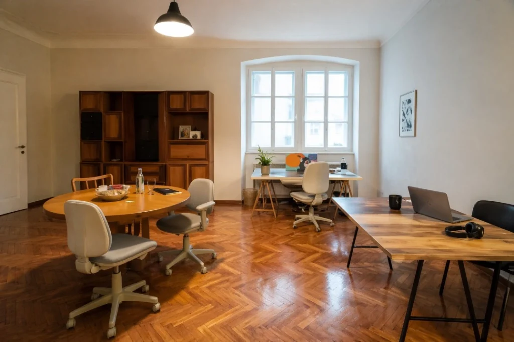 Benetural coworking and coliving space in Gorizia with shared desks and remote work setup