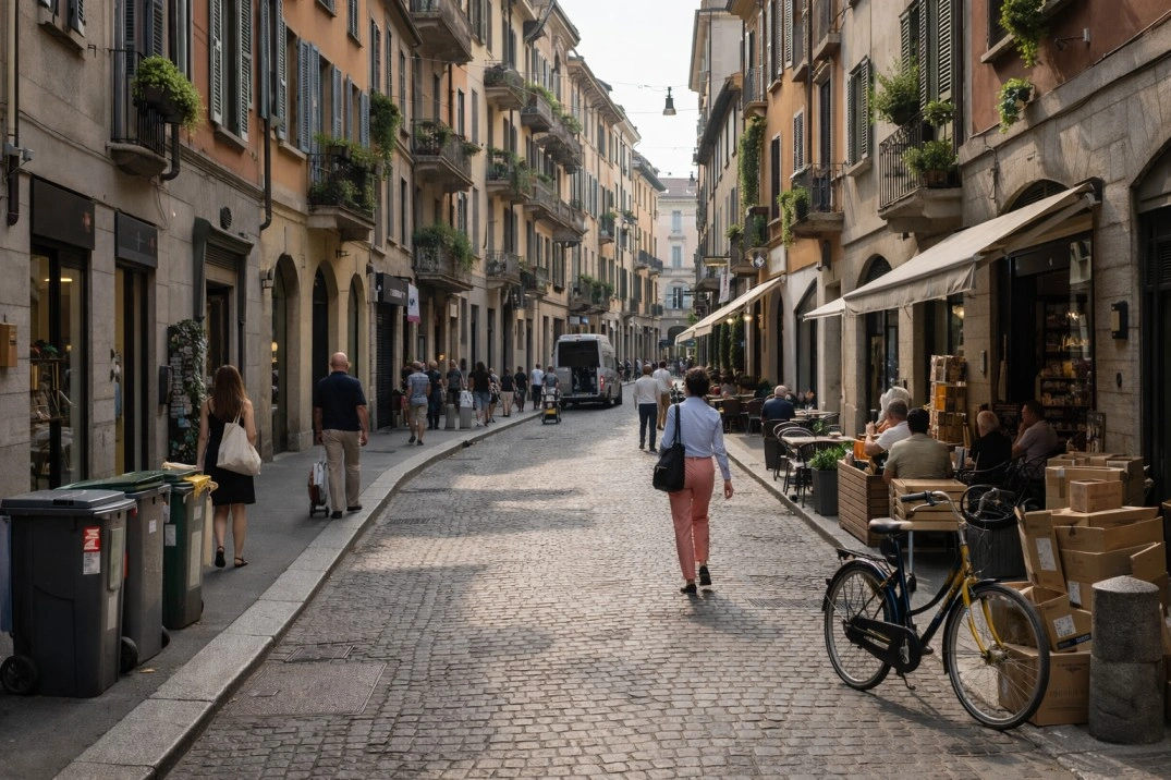 Brera in Milan, Italy – historic central street with pedestrians and everyday storefronts