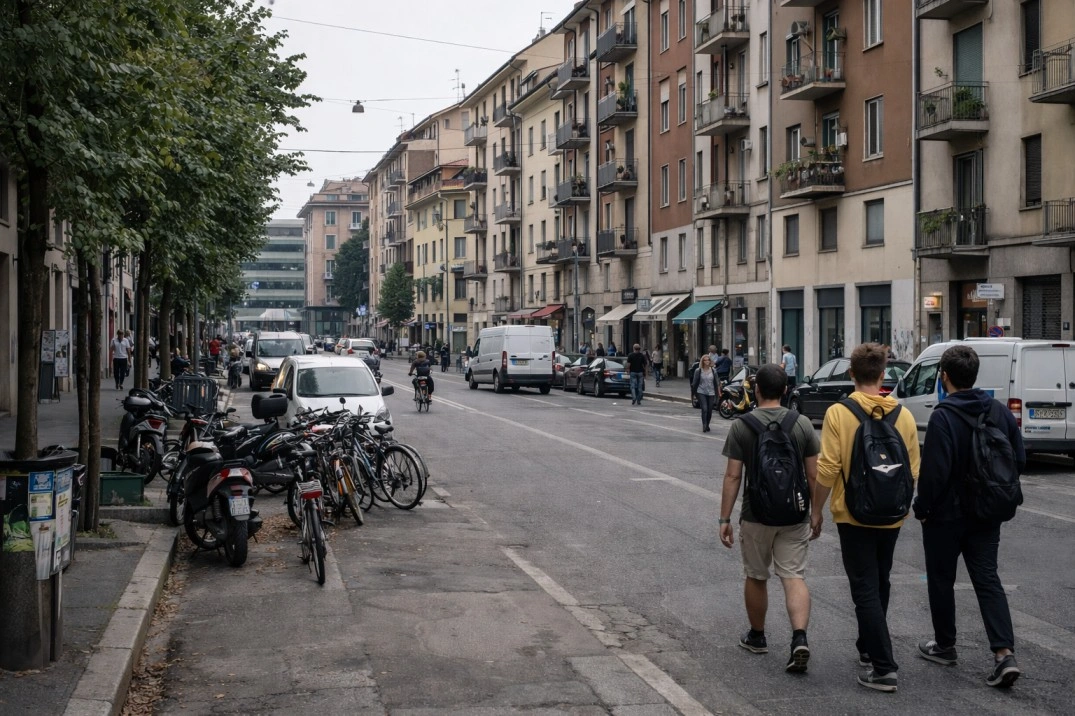 Città Studi in Milan, Italy – practical academic district street with students and daily movement