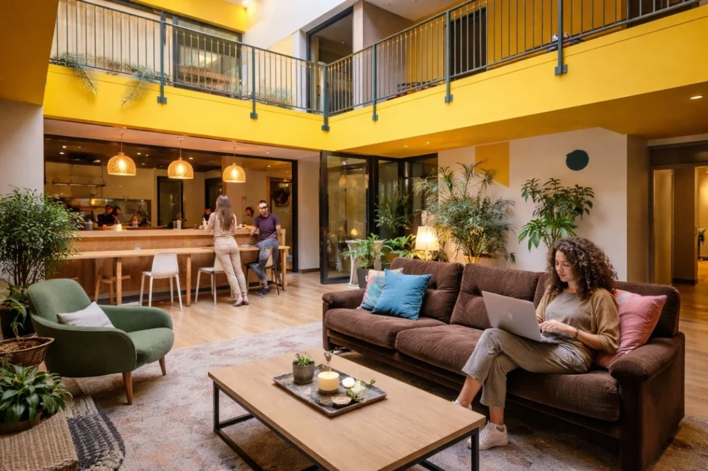 Cohabs Repubblica 7 Milan shared living space with mezzanine, sofas, and everyday activity