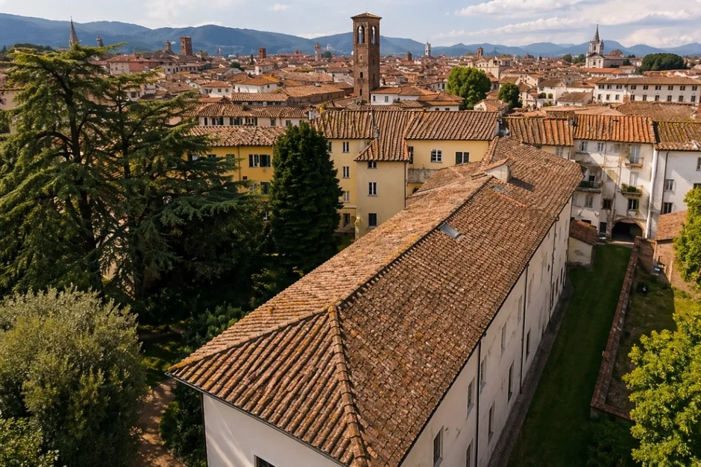Convictus coliving in Lucca with historic rooftops and Tuscan city views