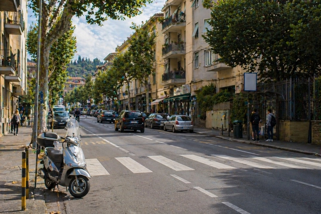 Coverciano in Florence, Italy – eastern residential street with everyday traffic