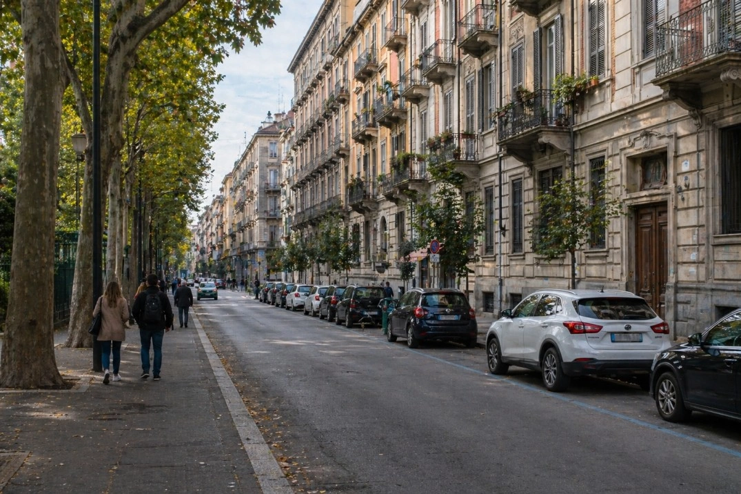 Crocetta Torino in Torino, Italy – ordered residential street with apartment buildings