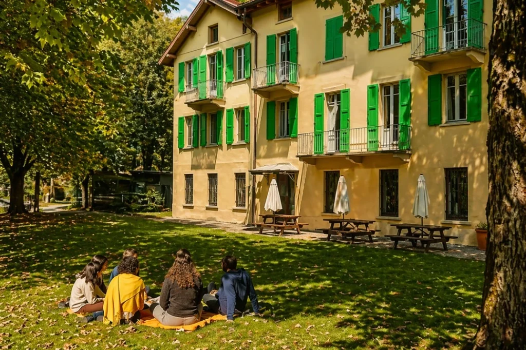 Montino coliving villa in Piemonte with shared garden and community gathering outdoors