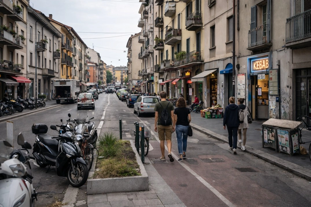 NoLo in Milan, Italy – mixed street with everyday activity and transitional urban texture