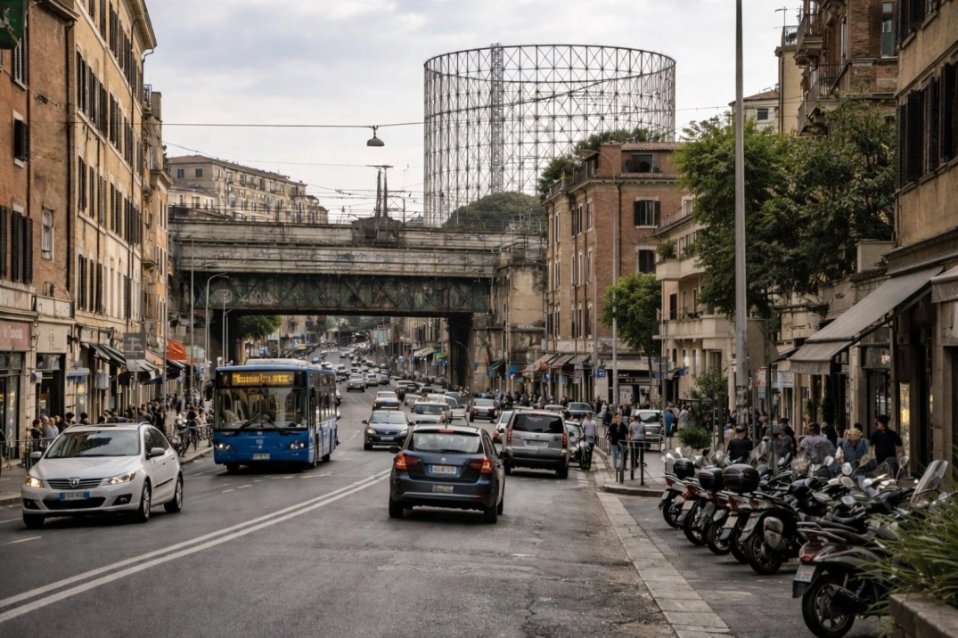 Ostiense in Rome, Italy – mixed-use street with traffic and infrastructural character