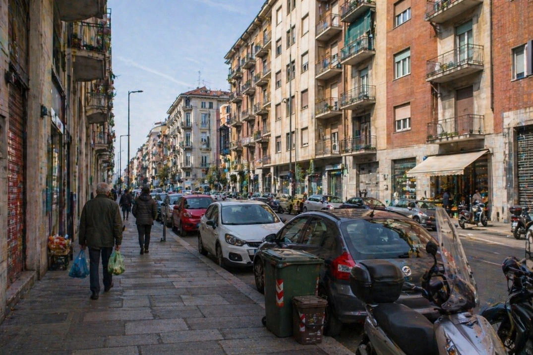 San Paolo Torino in Torino, Italy – residential street with apartments and parked cars