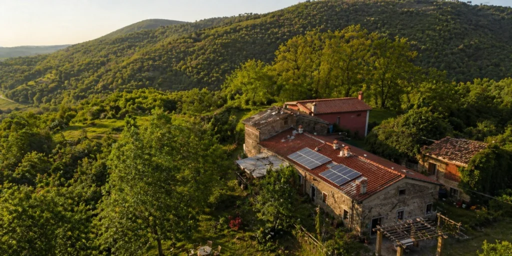 Tertulia coliving farmhouse in Tuscany surrounded by forested hills, remote work retreat in rural Italy