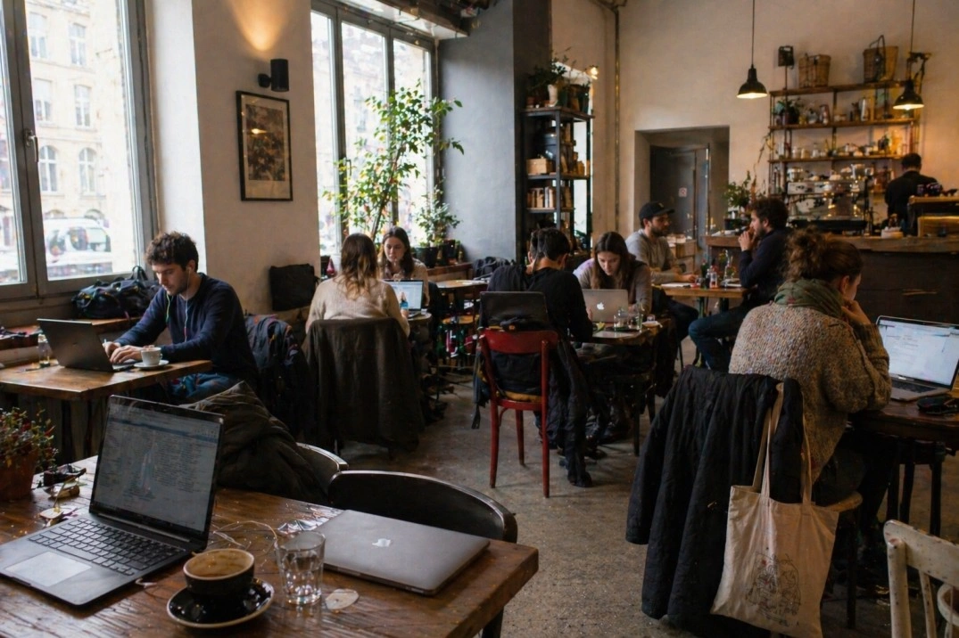 Working from Torino in Torino, Italy – remote workers in a realistic café setup