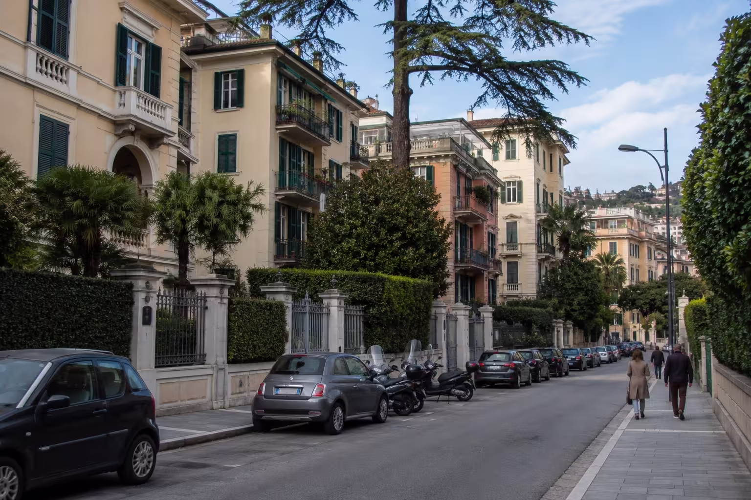 Albaro Genova, Italy – established residential street with greenery and apartments
